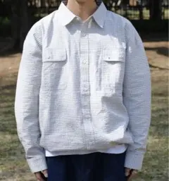 BROKEN BASE ドローコードチェックシャツ オフホワイト Mサイズ