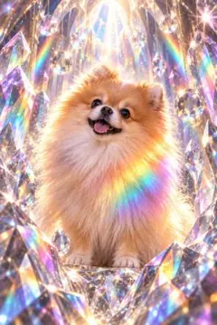 ポメラニアン　犬　わんちゃん　イラスト　宝石の世界　クリスタル　光　D474