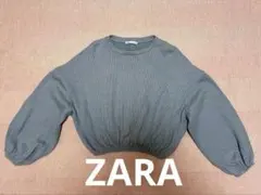 ZARA リブニット クロップド丈 長袖トップス グリーン S