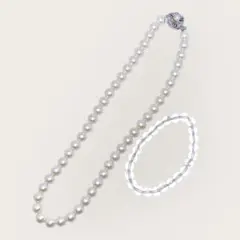 2点セット　真珠 ネックレス ホワイト シルバー留め具　透明石のブレスレット