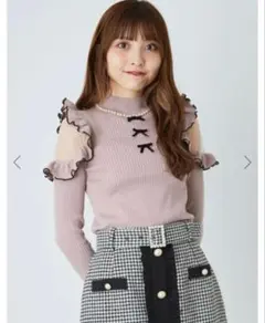 Ank Rouge フリルオフショルダーセーター ピンク