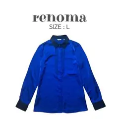 【renoma】 レノマ サテン ブルー ブラウス レディース サイズLのサムネイル