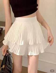 ホワイト プリーツ フリルミニスカート