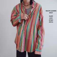 Ralph Lauren GOLF マルチカラーストライプシャツ ポニー 古着