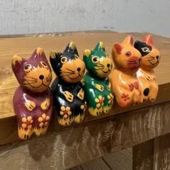 バリ猫5匹組G 猫の木彫り人形 バリ雑貨 バリ島 アジアン雑貨 バリネコ セット