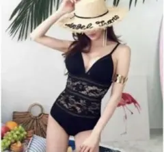 水着 総レースブラック Lサイズ ワンピースタイプ