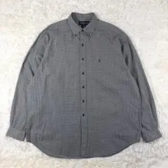 【90s】ラルフローレン BLAIRE BDシャツ XL グレーマイクロチェック