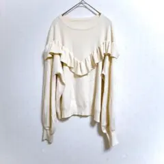 clear フリルニット 長袖 アイボリー レディース可愛い 春ニット