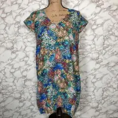 relacher⭐️ルラシェ【F】花柄Ｖネックコクーンワンピース　青系