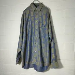 ビンテージ 青と金の円形模様 長袖シャツ