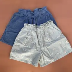 デニム・花柄ハーフパンツ2点セット