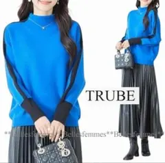TRUBE【新品】バイカラー配色ニットプルオーバー M~L 162ロイヤルブルー