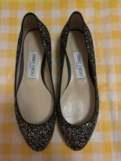 JIMMY CHOO 黒系グリッターフラットシューズ 37サイズ