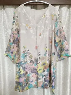 い*ん様 婦人 花柄 シフォン風 七分袖 チュニック