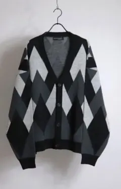 ダイヤモンドパターン カーディガン ブラック/グレー/ホワイト
