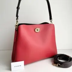 コーチ COACH ショルダーバッグ 2way ウィロウ カラーブロック レッド