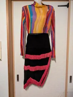 【難あり】マルチカラーネット地　ウエストレースアップのトップス