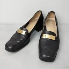 サルヴァトーレフェラガモ レザーパンプス ローファー ブラック 金具 ヒール