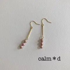 【198】スワロフスキー アッシュピンク ロングピアス イヤリング ハンドメイド