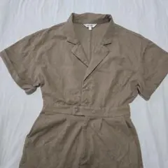 ベージュ 半袖 オールインワン つなぎ