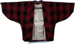 赤と黒のチェック柄 羽織 ウール 身丈 65.5cm 着物 カジュアル モダン
