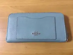 COACH 水色 レザー 長財布　青緑　やや難