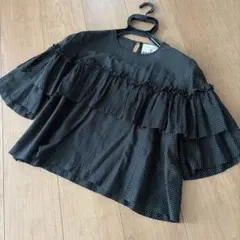 TOKYODRESSシルク×コットン素材ドットフリルブラウス日本製サイズ2のサムネイル