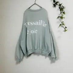 美品✨バックプリント スウェット トレーナー くすみブルー オーバーサイズ F