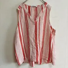 SONOMA ソノマ リネンブレンド Vネック ストライプ ブラウス XL 赤