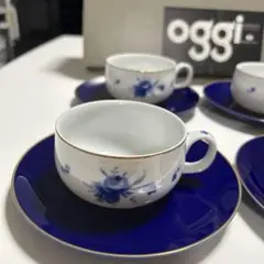 新品◆Oggi Sango 三郷陶器　ブルーローズ柄　ティーカップ・ソーサー6客