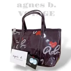 美品 アニエスベーボヤージュ ミニハンドバッグ ポーチ デカロゴ ハート紫