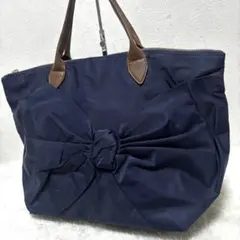 希少✨LANVIN en Bleu ナイロン トートバッグ リボン ネイビー