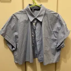 ZARA 青と白のストライプ 半袖シャツ S
