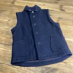 ネイビー フリース ノーカラーベスト
