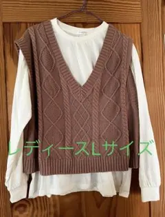 ニットベストと白Tシャツのセット☆ レディース Lサイズ