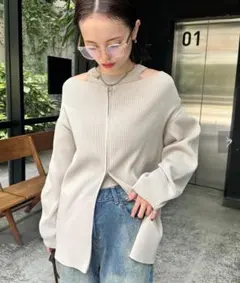 mystic ワイドネックZIPカーディガン