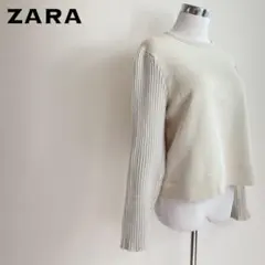 ZARA ザラ 異素材切り替えクルーネックニット