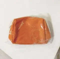 オレンジ レザー風ポーチ 星刺繍