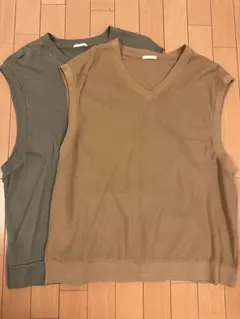 GU ニットベストMサイズ ブラウン＆カーキ2色セット