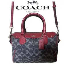 COACH デニム ショルダーベルト ハンドバッグ シグネチャー ロゴ