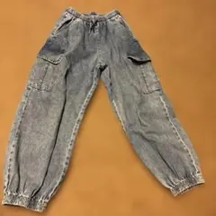 GUデニムブルー カーゴパンツ ゴム入り