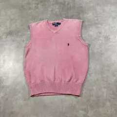 後染め加工　ピンク　90s ポロバイラルフローレン　コットンニットベスト　L