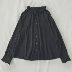 SHIPS any　フリルネック　ブラウス　ネイビー　シアー　ボウタイ　24AW