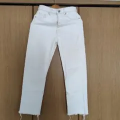 ホワイトデニム フリンジ裾