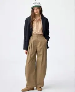 GUチノバレルレッグタックパンツXLサイズ ベージュ