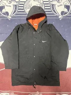 90s NIKE ベンチコート　中綿ジャケット　ロゴ刺繍　ブラック　00s