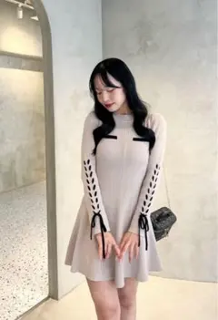 An MILLE アンミール レースアップ リーブニットワンピース