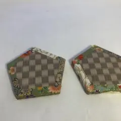 市松茶色畳のブロックコースター2つ組、5角は貴重です