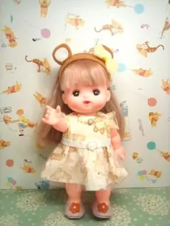 167.メルちゃん　ソランちゃん　服　クマ柄ワンピース&クマ耳ヘアバンド