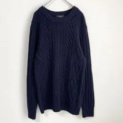 カスタムカルチャー ケーブル編みセーター　ネイビー　クルーネック　イタリア製
